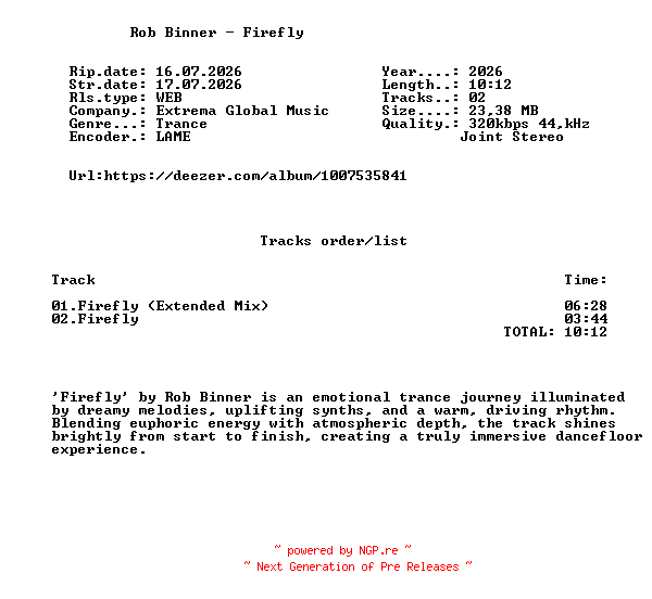 NFO for the release Rob_Binner_-_Firefly-(EGMSIN513)-WEB-2026-FMC by FMC