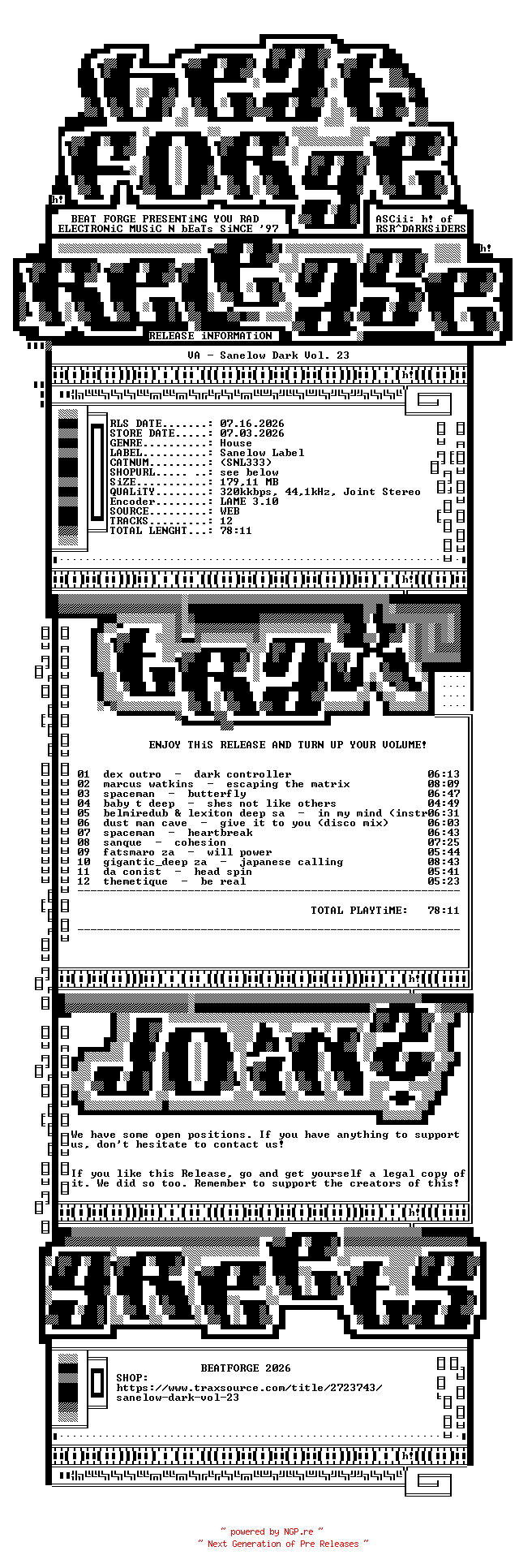 NFO for the release VA-Sanelow_Dark_Vol._23-(SNL333)-WEB-2026-BF by BF
