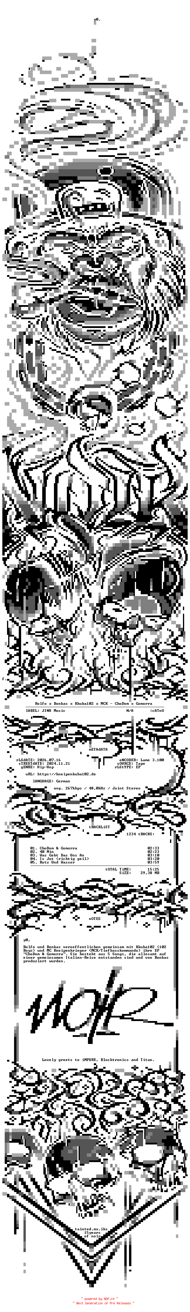NFO for the release Rolfo_x_Bonkas_x_Kkuba102_x_MCK-ChoDom_x_Gomorra-EP-TAPE-DE-2024-NOiR by NOiR