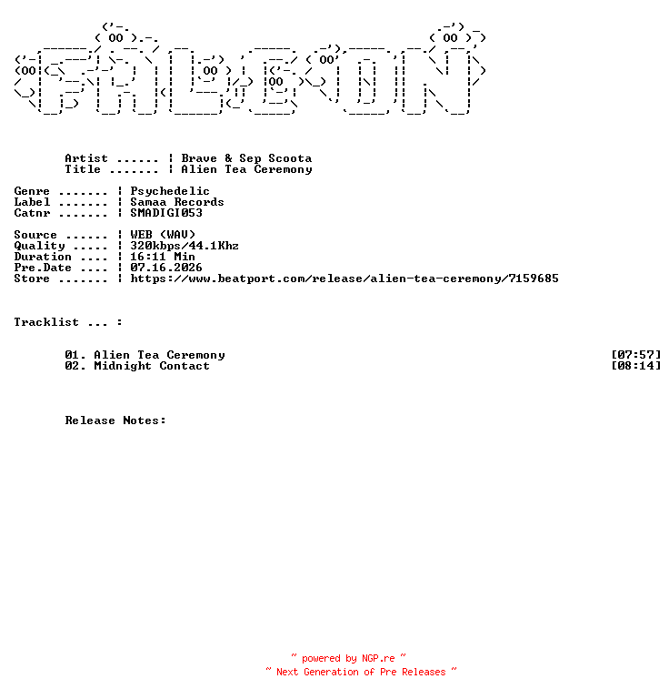 NFO for the release Brave_And_Sep_Scoota-Alien_Tea_Ceremony-(SMADIGI053)-WEB-2026-FALCON by FALCON
