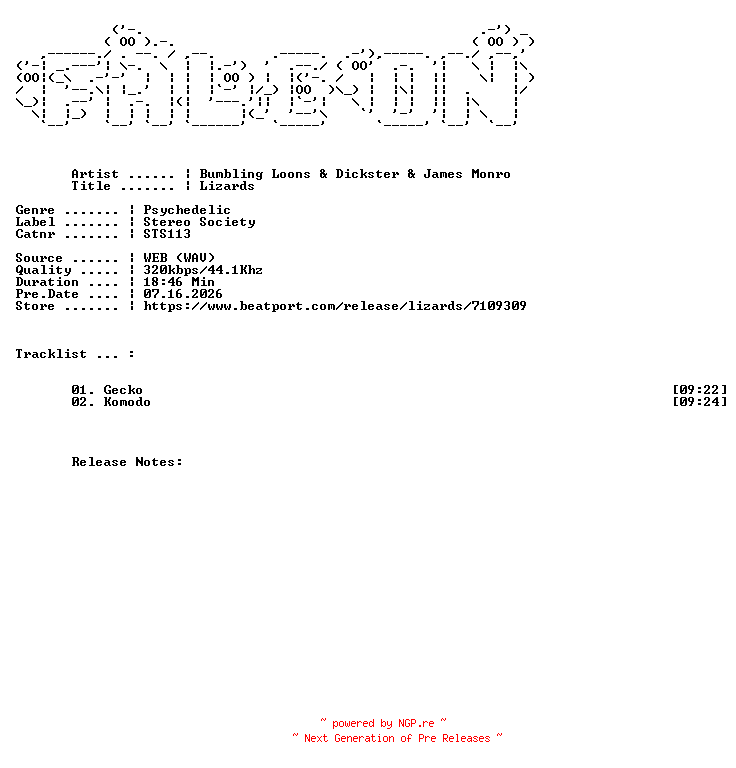 NFO for the release Bumbling_Loons_And_Dickster_And_James_Monro-Lizards-(STS113)-WEB-2026-FALCON by FALCON