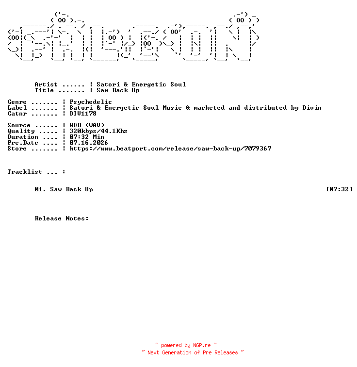 NFO for the release Satori_And_Energetic_Soul-Saw_Back_Up-(DIV1178)-SINGLE-WEB-2026-FALCON by FALCON