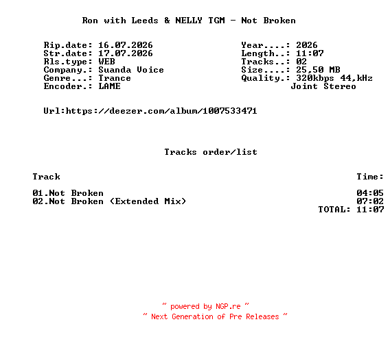 NFO for the release Ron_With_Leeds_And_NELLY_TGM_-_Not_Broken-(VOICE221)-WEB-2026-FMC by FMC