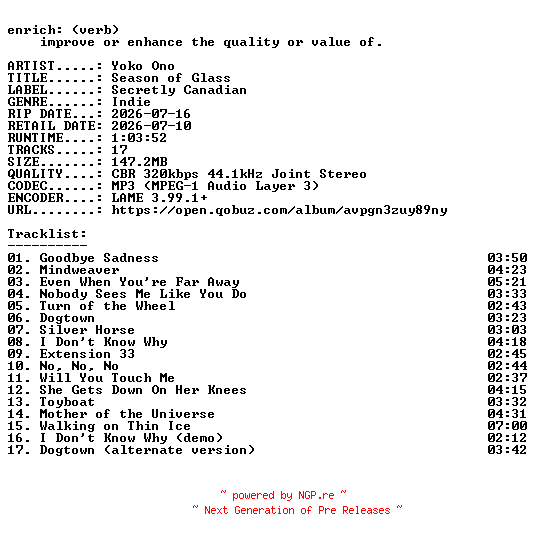 NFO for the release Yoko_Ono-Season_of_Glass-WEB-2026-ENRiCH by ENRiCH