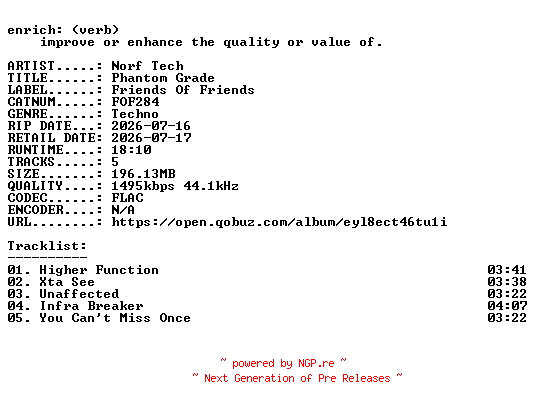 NFO for the release Norf_Tech-Phantom_Grade-(FOF284)-24BIT-WEB-FLAC-2026-ENRiCH by ENRiCH
