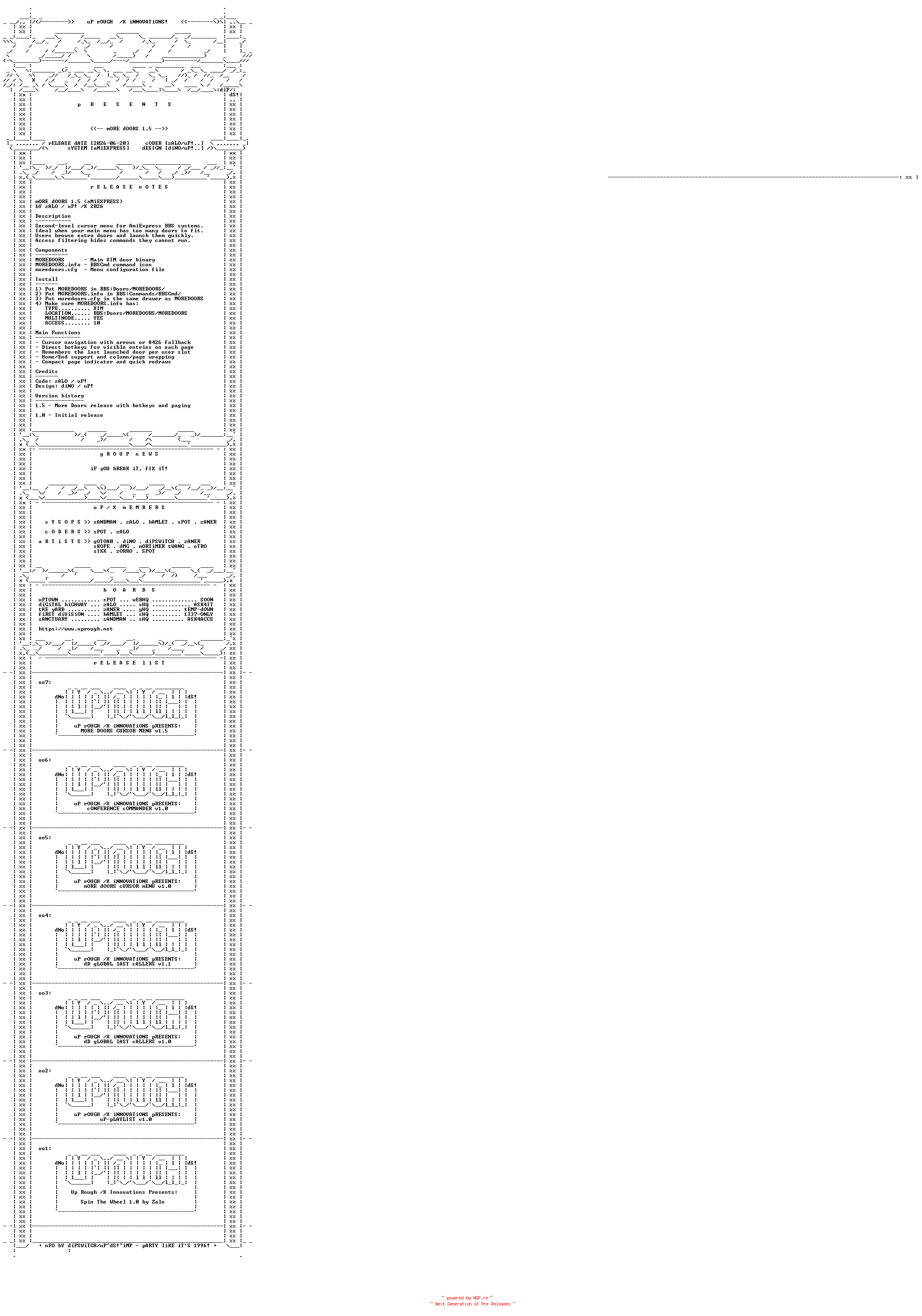 NFO for the release More_Doors_Cursor_Menu_v1.5_AmiExpress_AMIGA-UPROUGH by UPROUGH