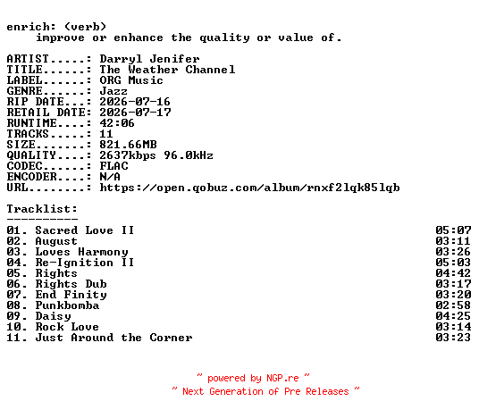 NFO for the release Darryl_Jenifer-The_Weather_Channel-24BIT-WEB-FLAC-2026-ENRiCH by ENRiCH