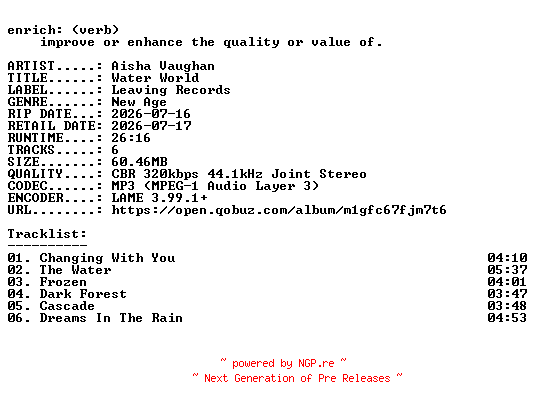 NFO for the release Aisha_Vaughan-Water_World-WEB-2026-ENRiCH by ENRiCH