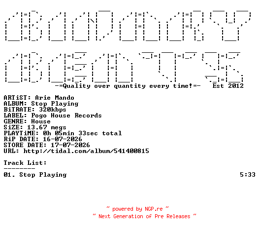 NFO for the release Arie_Mando-Stop_Playing-(PHR569)-SINGLE-WEB-2026-BB by BB