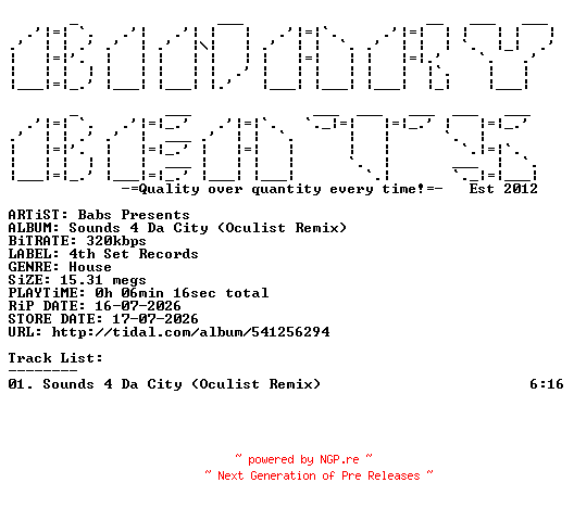 NFO for the release Babs_Presents-Sounds_4_Da_City_(Oculist_Remix)-(4THSR340)-SINGLE-WEB-2026-BB by BB