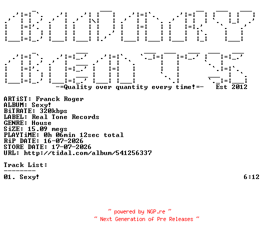 NFO for the release Franck_Roger-Sexy-(RTR187)-SINGLE-WEB-2026-BB by BB