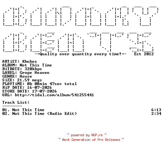 NFO for the release Khubos-Not_This_Time-(GH26)-WEB-2026-BB by BB