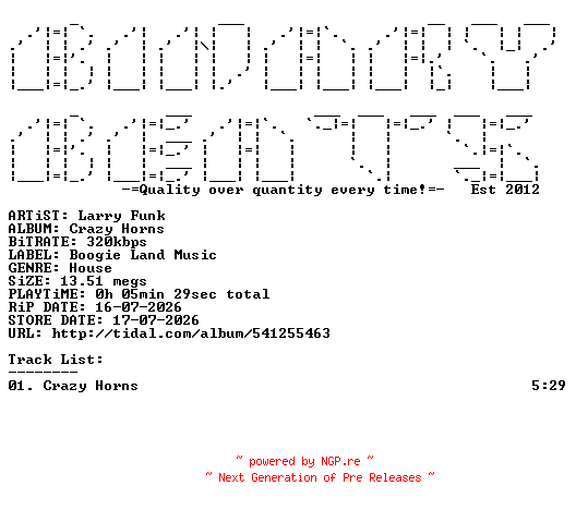 NFO for the release Larry_Funk-Crazy_Horns-(BLM163)-SINGLE-WEB-2026-BB by BB