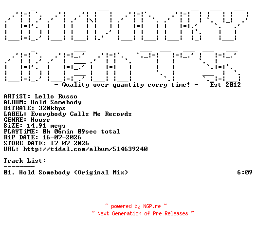 NFO for the release Lello_Russo-Hold_Somebody-(ECM042)-SINGLE-WEB-2026-BB by BB