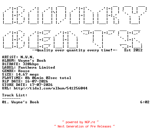 NFO for the release N.W.N.-Waynes_Book-(PML059)-SINGLE-WEB-2026-BB by BB