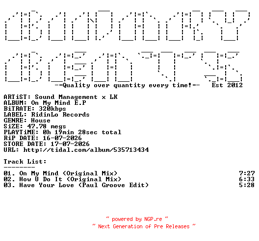 NFO for the release Sound_Management_x_LK-On_My_Mind_E.P-(ARLO046)-WEB-2026-BB by BB