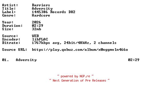 NFO for the release Barriers-Adversity-Single-24BIT-WEB-FLAC-2026-VEXED by VEXED