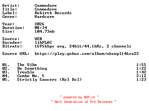 NFO for the release Commodore-Commodore-Demo-24BIT-WEB-FLAC-2026-VEXED by VEXED