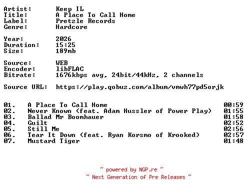 NFO for the release Keep_IL-A_Place_To_Call_Home-24BIT-WEB-FLAC-2026-VEXED by VEXED