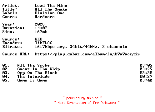 NFO for the release Load_Tha_Nine-All_Tha_Smoke-24BIT-WEB-FLAC-2026-VEXED by VEXED