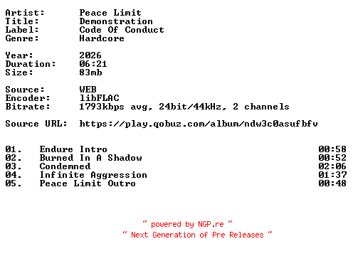 NFO for the release Peace_Limit-Demonstration-24BIT-WEB-FLAC-2026-VEXED by VEXED