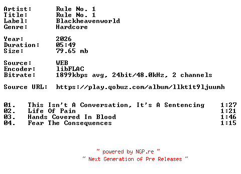 NFO for the release Rule_No._1-Rule_No._1-Demo-24BIT-WEB-FLAC-2026-VEXED by VEXED