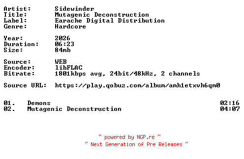 NFO for the release Sidewinder-Mutagenic_Deconstruction-24BIT-WEB-FLAC-2026-VEXED by VEXED