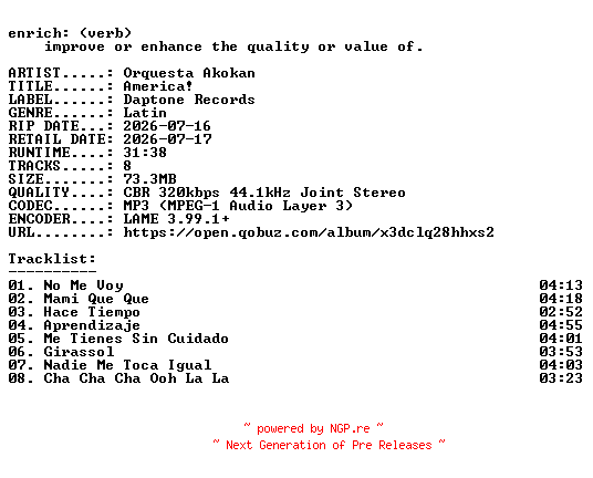 NFO for the release Orquesta_Akokan-America-WEB-ES-2026-ENRiCH by ENRiCH