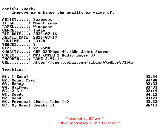 NFO for the release Swapmeet-Mount_Zero-WEB-2026-ENRiCH by ENRiCH