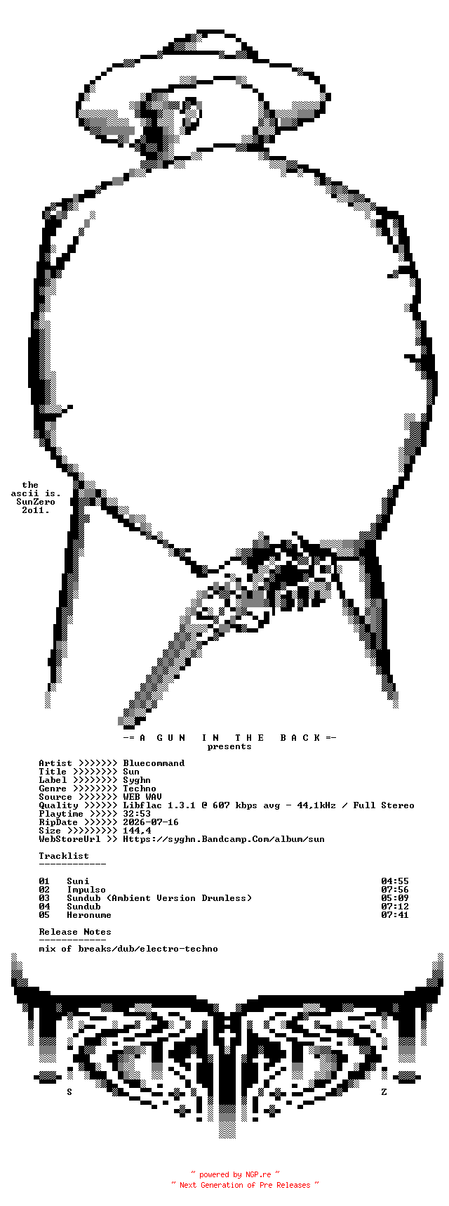 NFO for the release Bluecommand-Sun-(SGHXXL)-16BIT-WEB-FLAC-2026-AGITB by AGITB