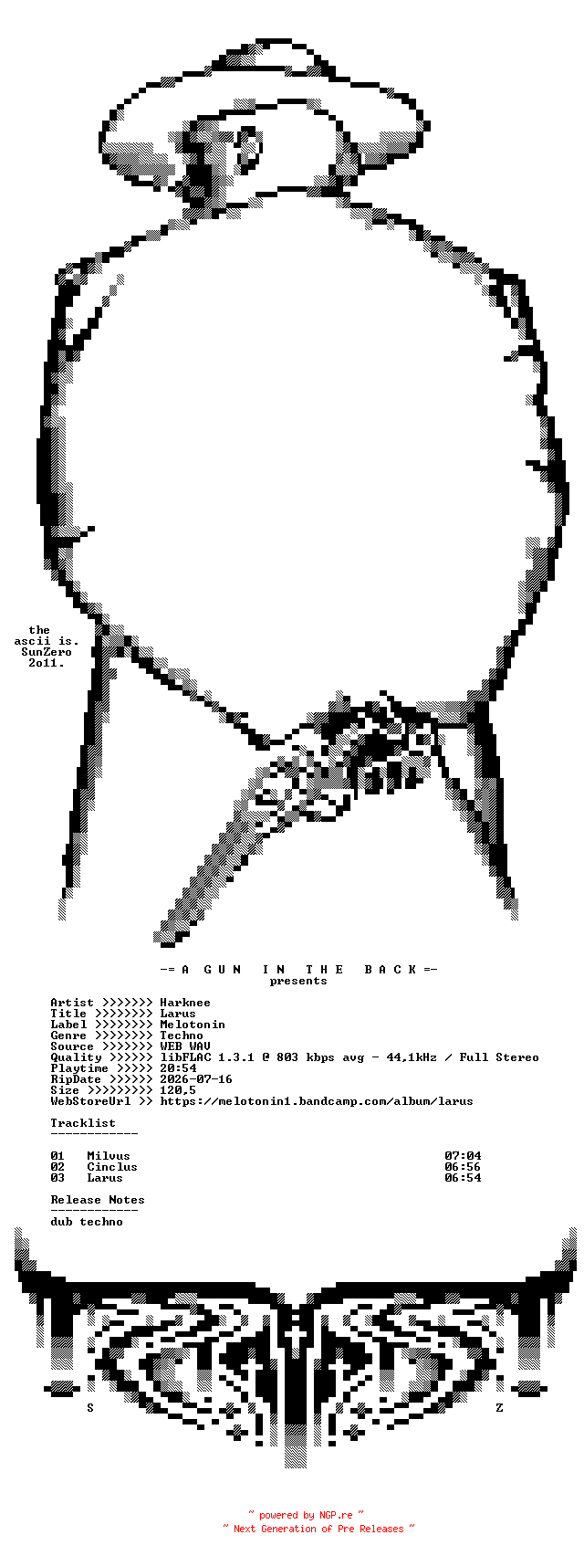 NFO for the release Harknee-Larus-(MELOTONIN81)-16BIT-WEB-FLAC-2026-AGITB by AGITB