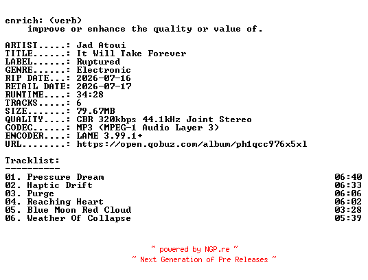 NFO for the release Jad_Atoui-It_Will_Take_Forever-WEB-2026-ENRiCH by ENRiCH