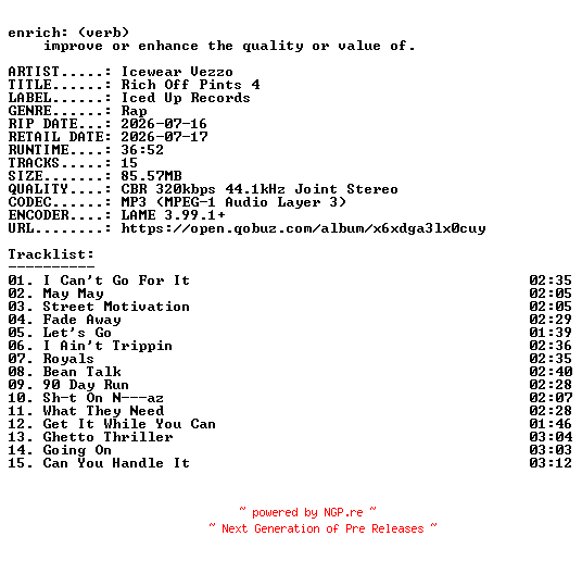 NFO for the release Icewear_Vezzo-Rich_Off_Pints_4-WEB-2026-ENRiCH by ENRiCH