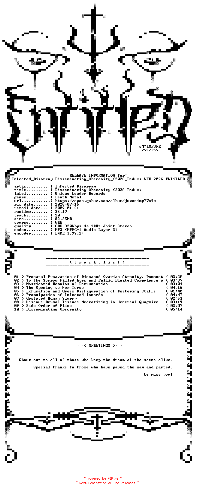 NFO for the release Infected_Disarray-Disseminating_Obscenity_(2026_Redux)-WEB-2026-ENTiTLED by ENTiTLED