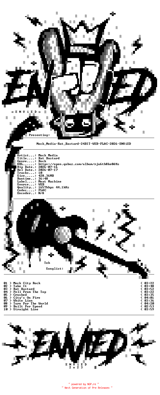 NFO for the release Mock_Media-Rat_Bastard-24BIT-WEB-FLAC-2026-ENViED by ENViED