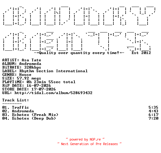 NFO for the release Asa_Tate-Andromeda-(RSDIGI10)-WEB-2026-BB by BB