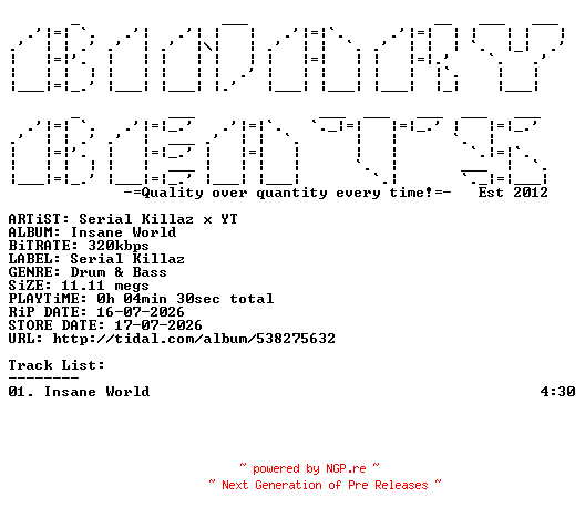 NFO for the release Serial_Killaz_x_YT-Insane_World-(KILLAZ151)-SINGLE-WEB-2026-BB by BB