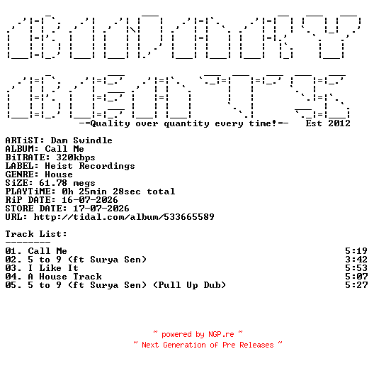 NFO for the release Dam_Swindle-Call_Me-(3705764)-WEB-2026-BB by BB