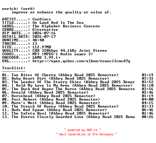 NFO for the release Cardiacs-On_Land_And_In_The_Sea-REMASTERED-WEB-2026-ENRiCH by ENRiCH