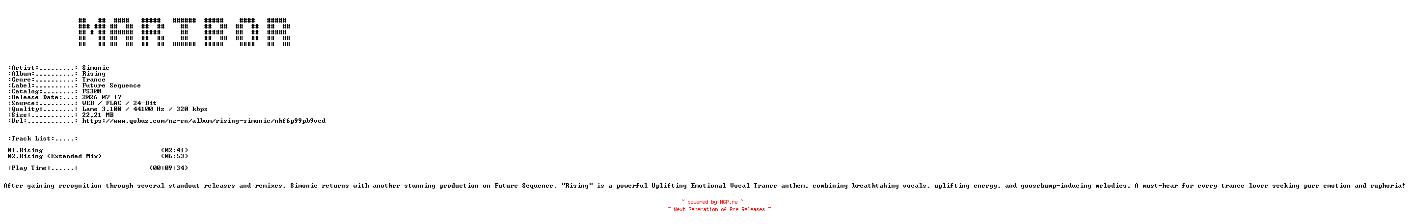 NFO for the release Simonic-Rising-(FS308)-WEB-2026-MARiBOR by MARiBOR