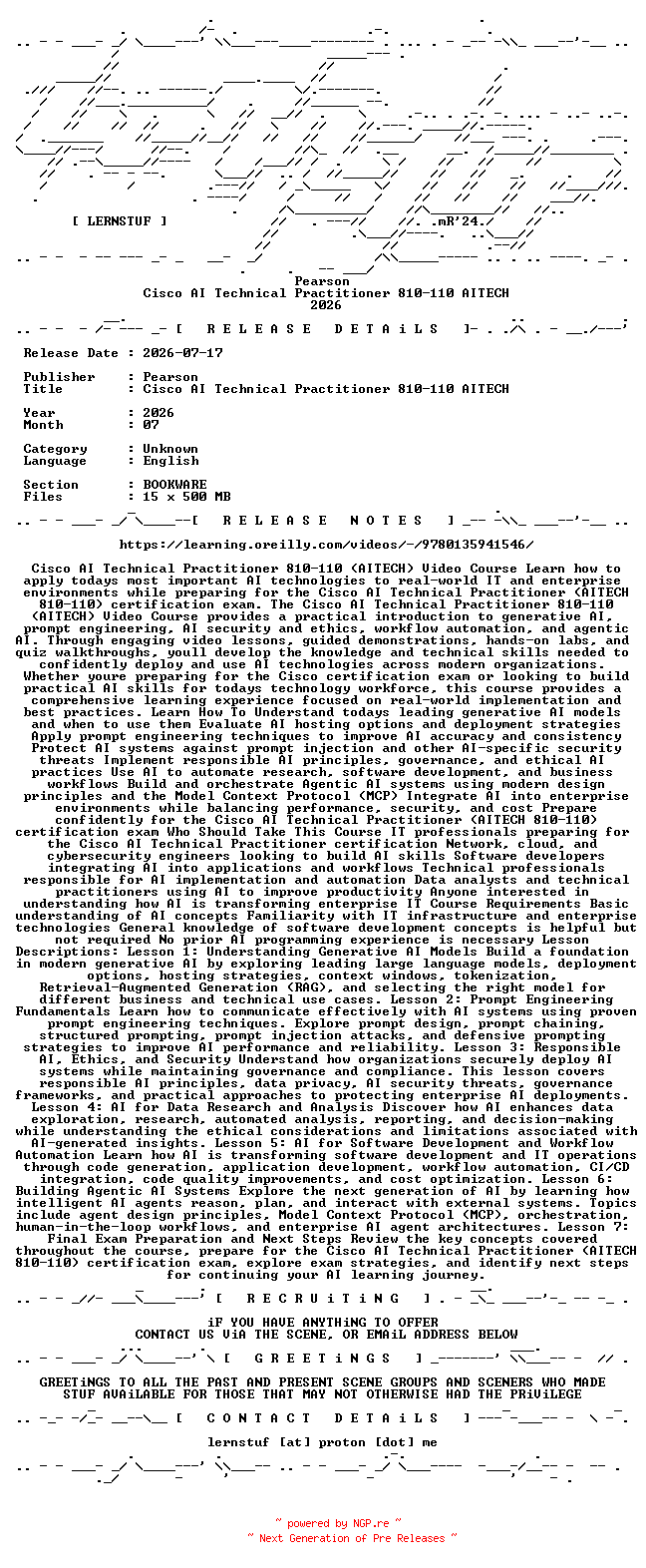 NFO for the release Pearson.-.Cisco.AI.Technical.Practitioner.810-110.AITECH.2026.BOOKWARE-LERNSTUF by LERNSTUF
