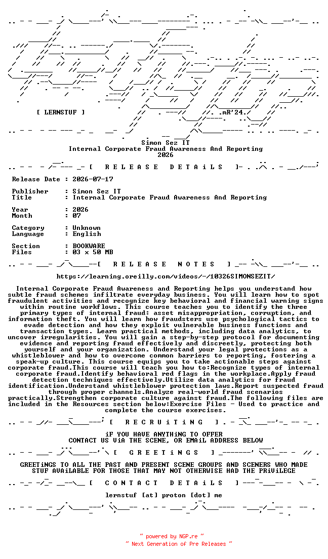 NFO for the release Simon.Sez.IT.-.Internal.Corporate.Fraud.Awareness.And.Reporting.2026.BOOKWARE-LERNSTUF by LERNSTUF