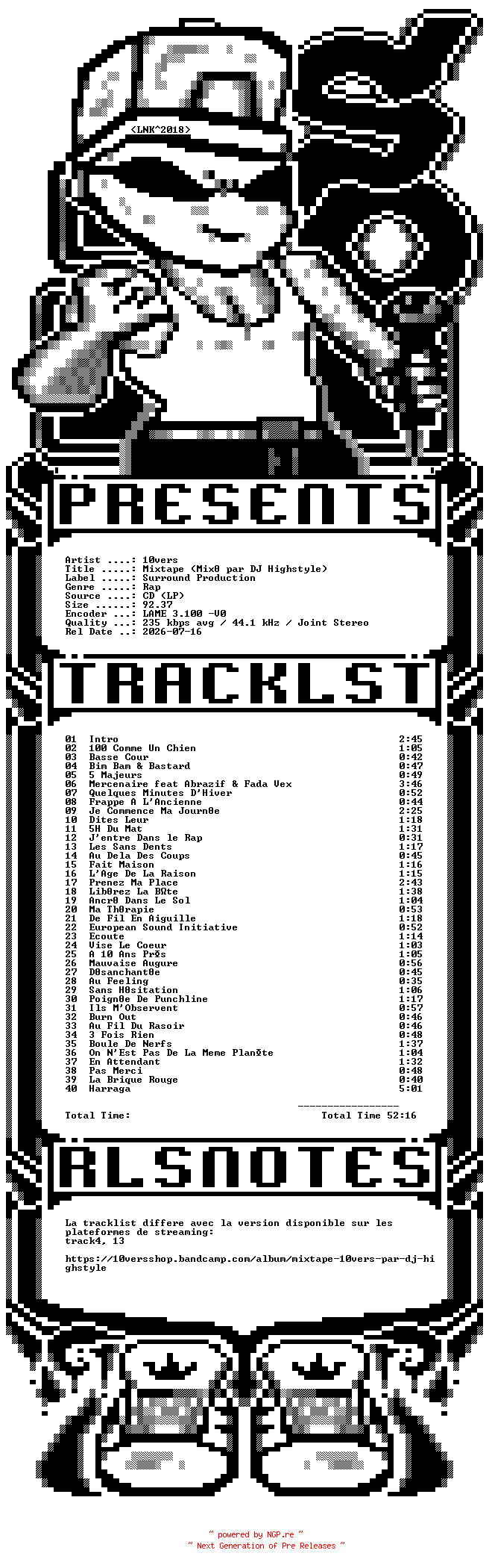 NFO for the release 10vers-Mixtape_(Mixe_Par_DJ_Highstyle)-(Bootleg)-FR-2026-SO by SO
