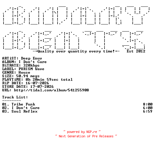 NFO for the release Deep_Enuv-I_Dont_Care-(PURISMW96)-WEB-2026-BB by BB