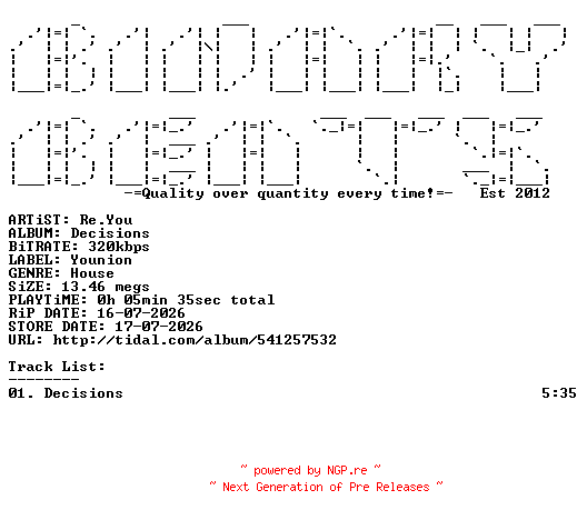 NFO for the release Re.You-Decisions-(YOUNION014)-SINGLE-WEB-2026-BB by BB