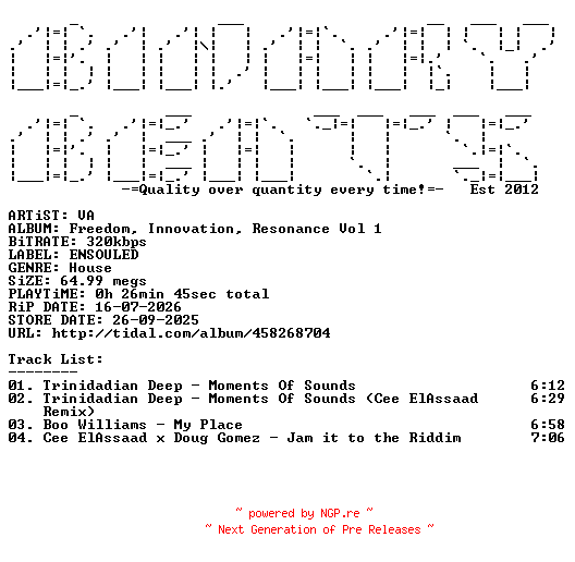 NFO for the release VA-Freedom_Innovation_Resonance_Vol_1-(ENSLDV001)-WEB-2025-BB by BB