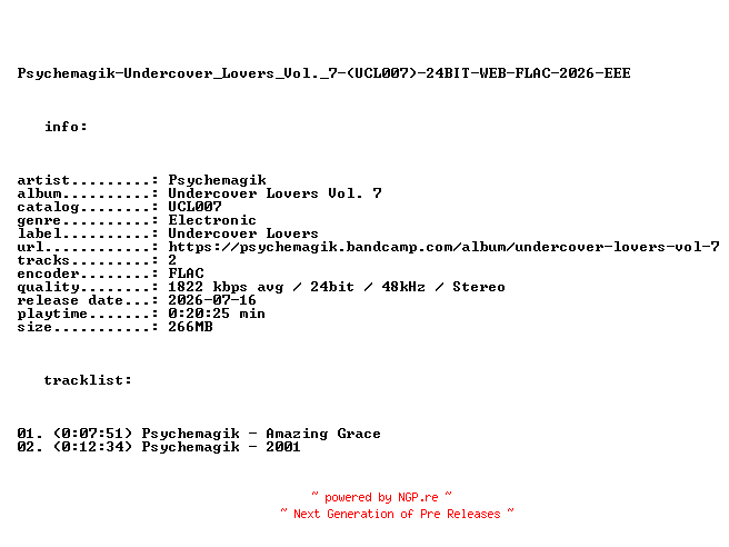 NFO for the release Psychemagik-Undercover_Lovers_Vol._7-(UCL007)-24BIT-WEB-FLAC-2026-EEE by EEE
