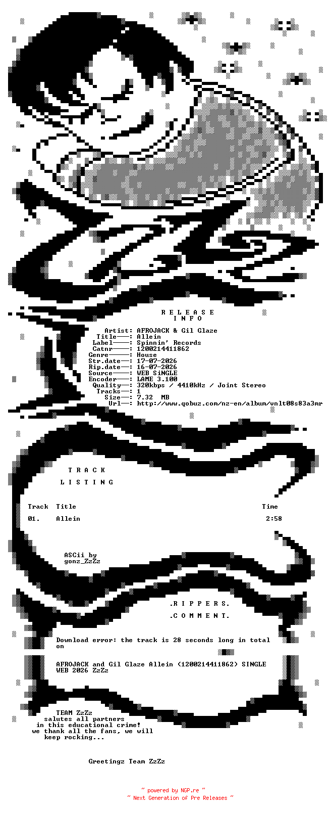 NFO for the release AFROJACK_and_Gil_Glaze_-_Allein-(1200214411862)-PROPER-SINGLE-WEB-2026-ZzZz by ZzZz