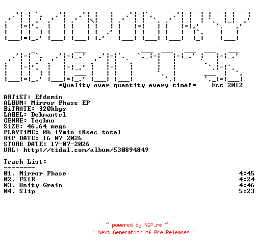 NFO for the release Efdemin-Mirror_Phase_EP-(DKMNTLUFO25)-WEB-2026-BB by BB