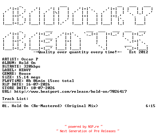 NFO for the release Oscar_P-Hold_On-(H412)-SINGLE-WEB-2026-BB by BB